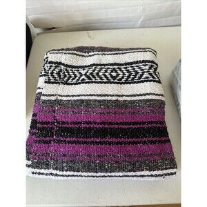 Authentic Mexican Falsa Blanket Purple/Black Serape X Throw Yoga Woven Saltillo